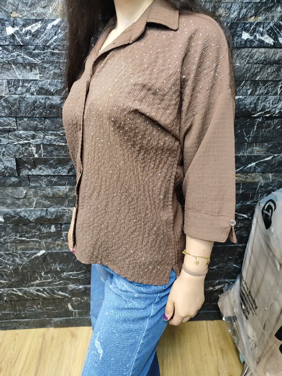 شومیز زنانه فول نگین نخی خنک